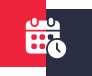 Calendar and clock icon on split background.